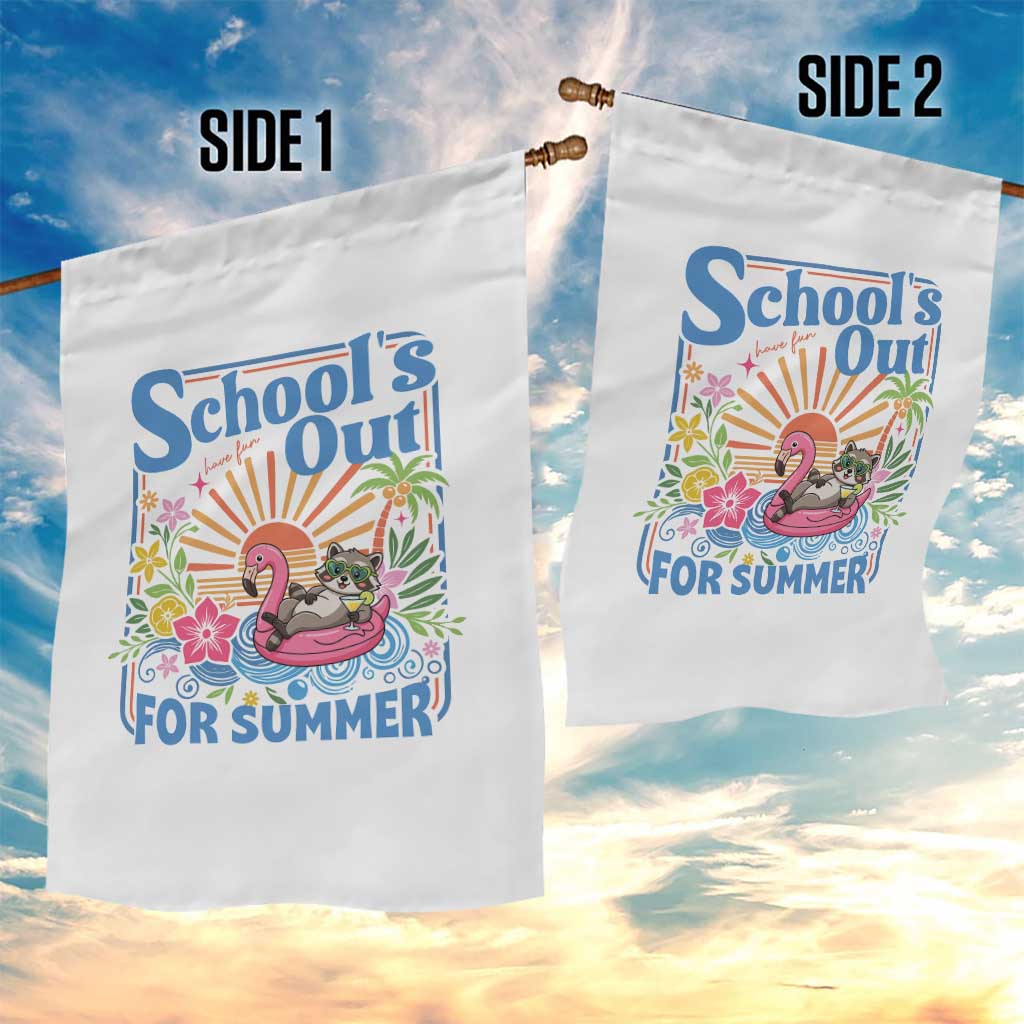 School's Out For Summer Garden Flag Funny Raccoon Last Day of School Teacher