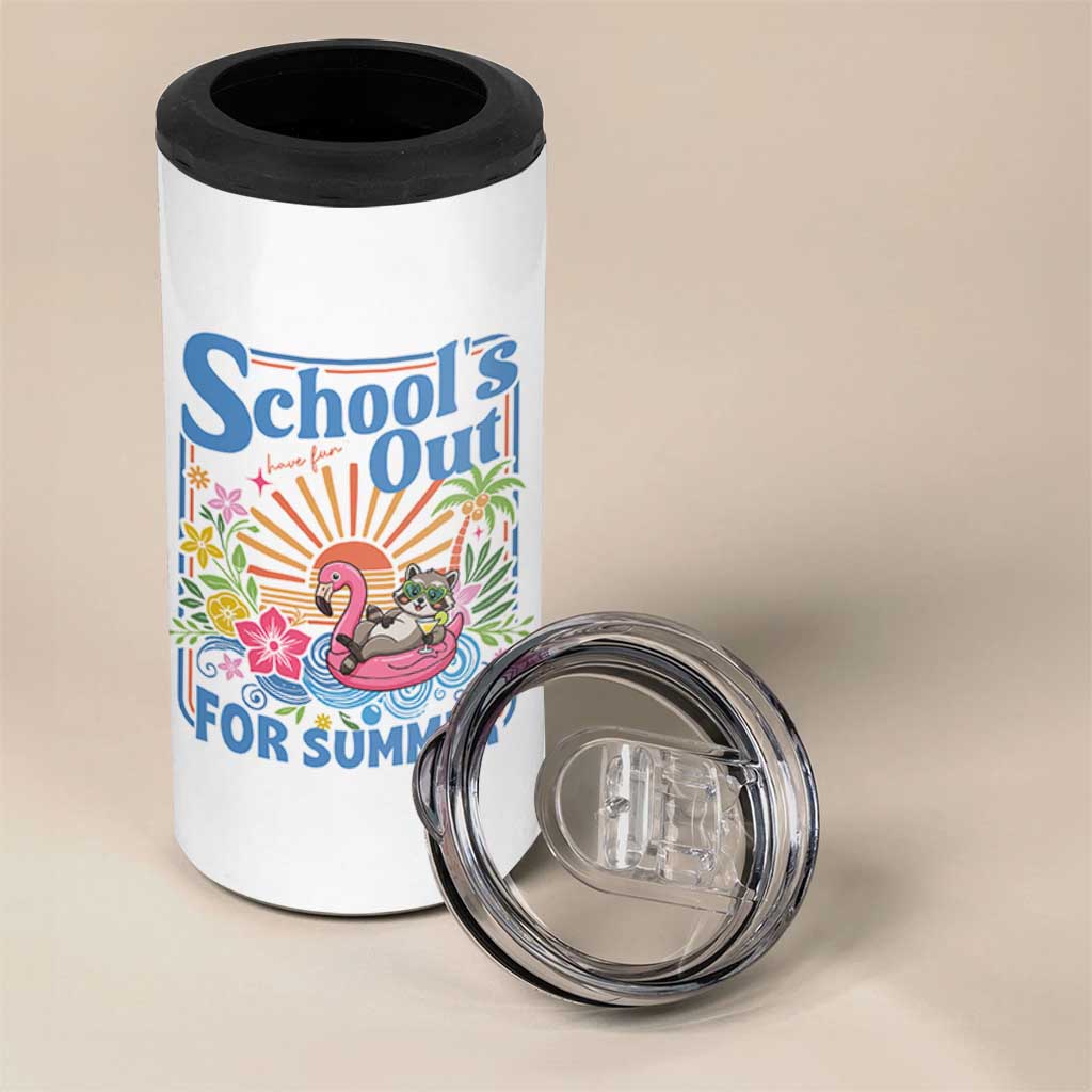 School's Out For Summer 4 in 1 Can Cooler Tumbler Funny Raccoon Last Day of School Teacher