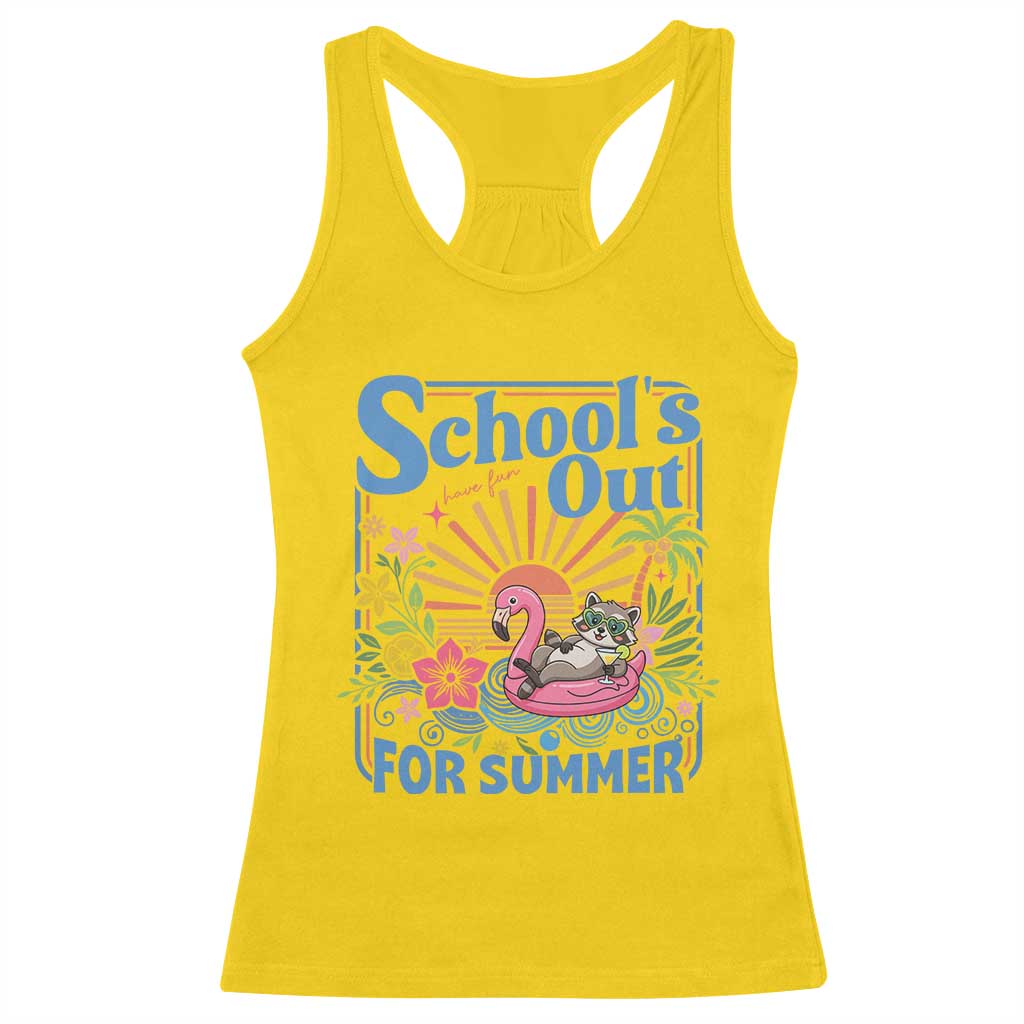 School's Out For Summer Racerback Tank Top Funny Raccoon Last Day of School Teacher