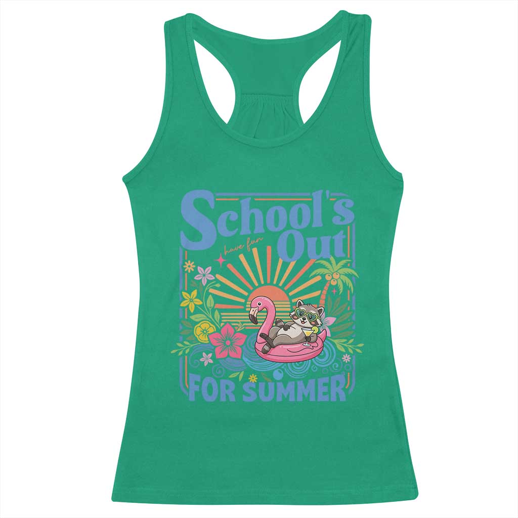 School's Out For Summer Racerback Tank Top Funny Raccoon Last Day of School Teacher
