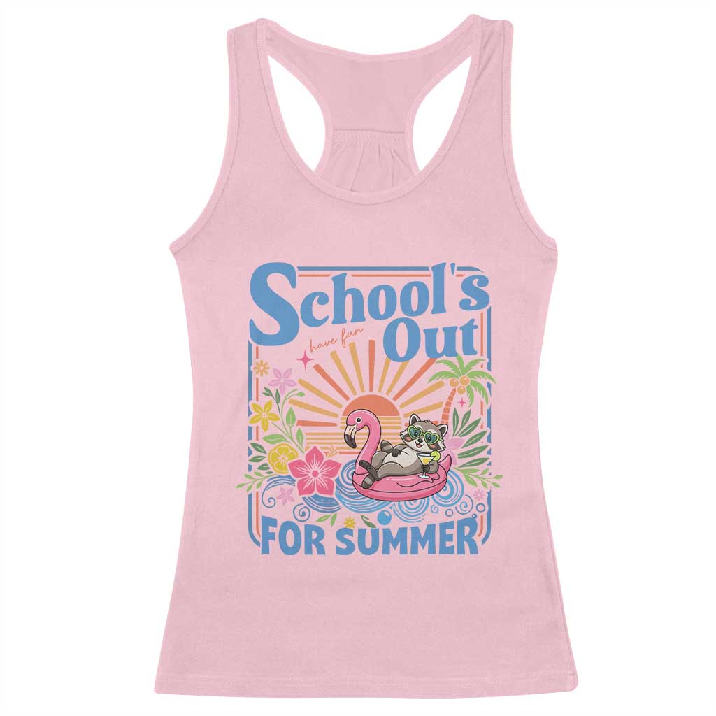 School's Out For Summer Racerback Tank Top Funny Raccoon Last Day of School Teacher