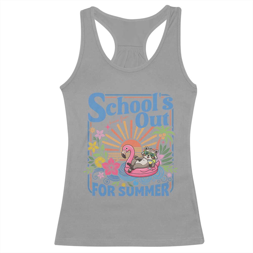 School's Out For Summer Racerback Tank Top Funny Raccoon Last Day of School Teacher