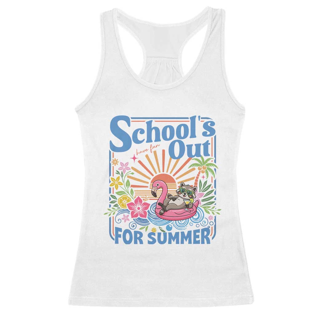 School's Out For Summer Racerback Tank Top Funny Raccoon Last Day of School Teacher