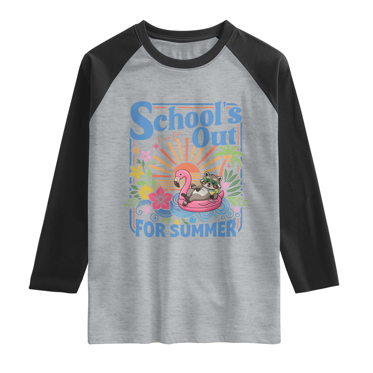 School's Out For Summer Raglan Shirt Funny Raccoon Last Day of School Teacher
