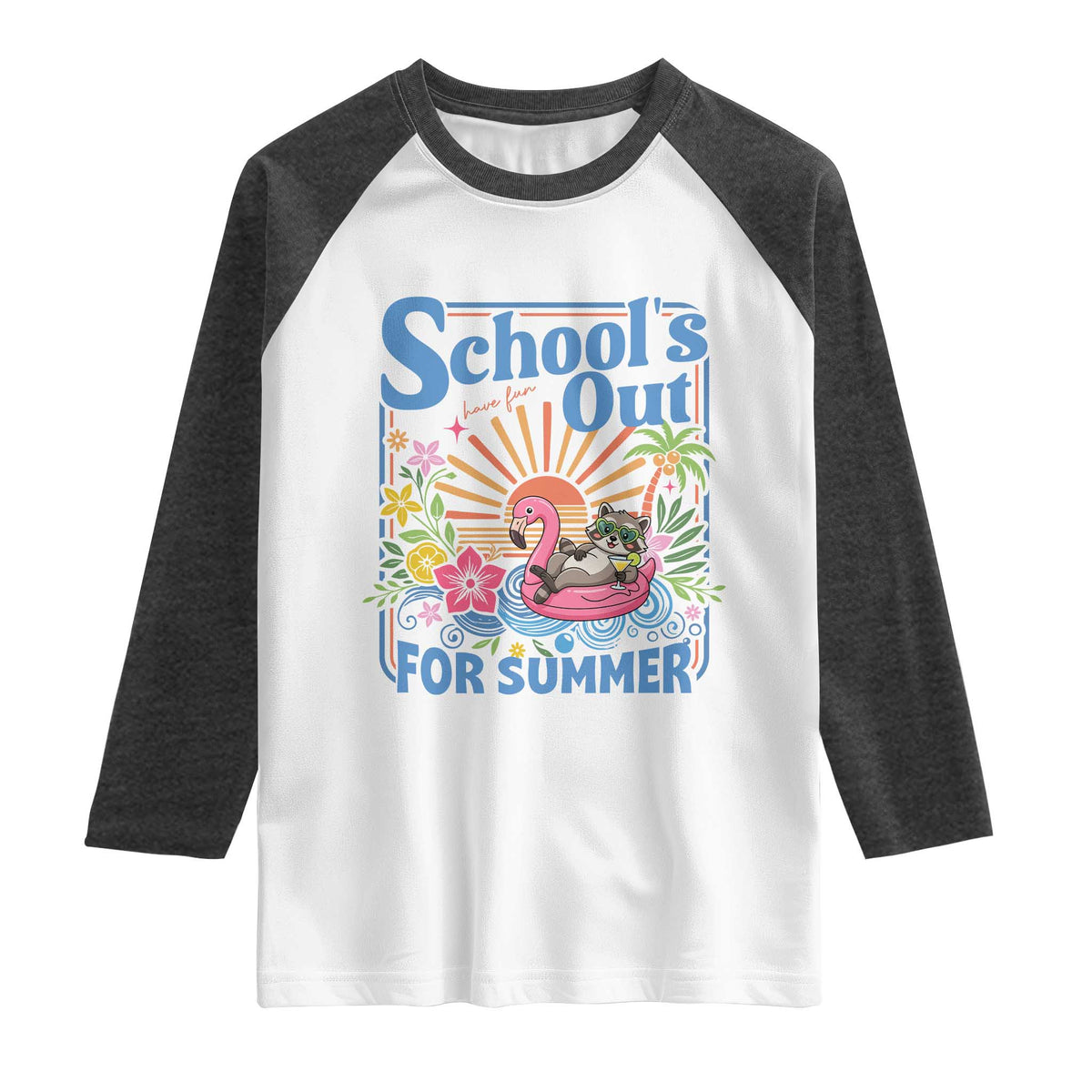 School's Out For Summer Raglan Shirt Funny Raccoon Last Day of School Teacher