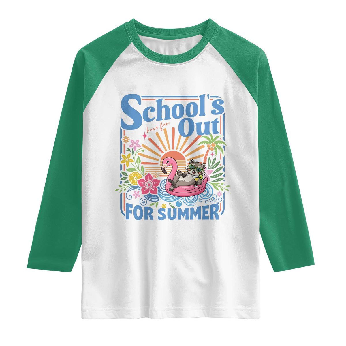 School's Out For Summer Raglan Shirt Funny Raccoon Last Day of School Teacher
