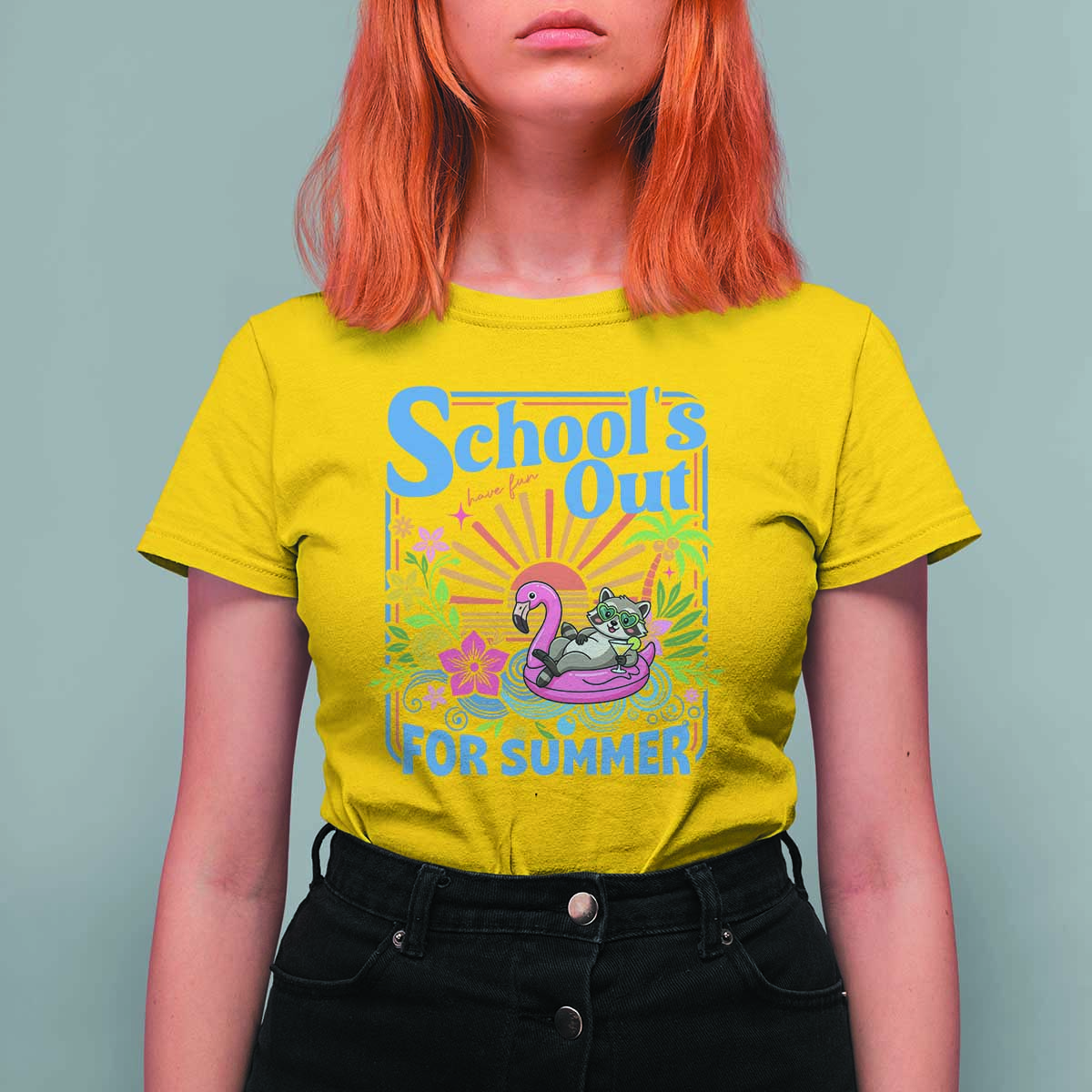 School's Out For Summer T Shirt For Women Funny Raccoon Last Day of School Teacher