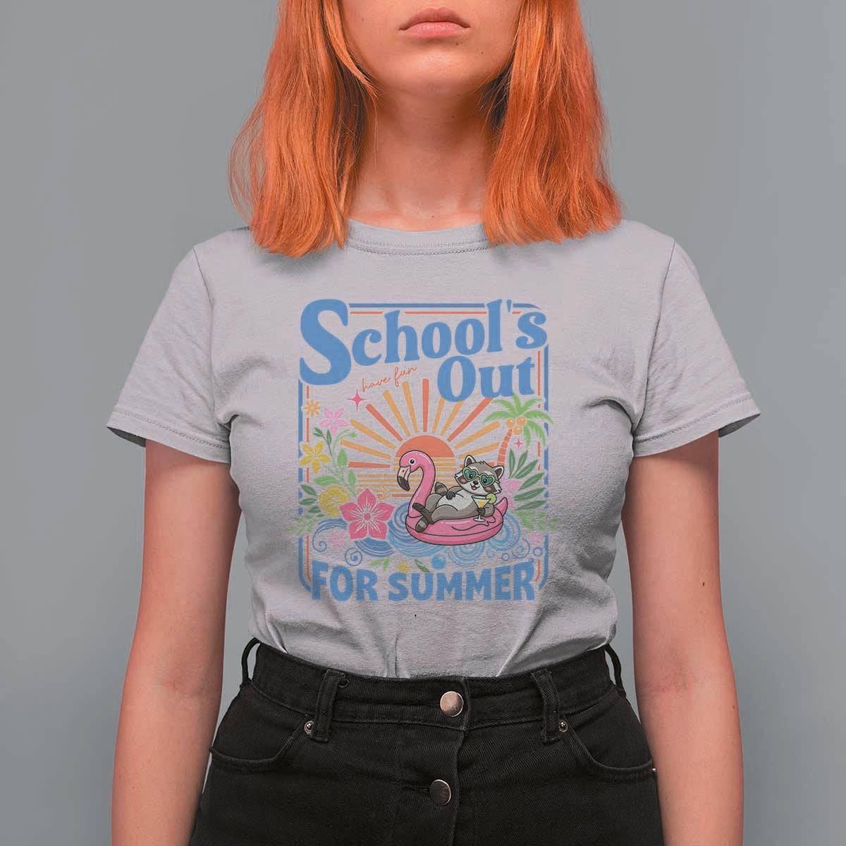 School's Out For Summer T Shirt For Women Funny Raccoon Last Day of School Teacher