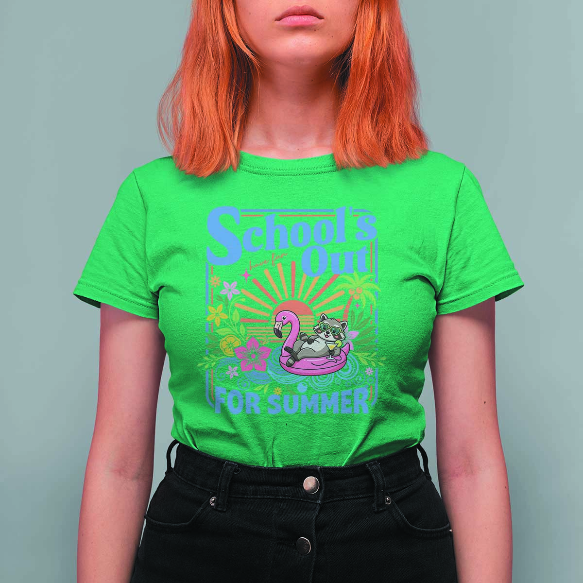 School's Out For Summer T Shirt For Women Funny Raccoon Last Day of School Teacher