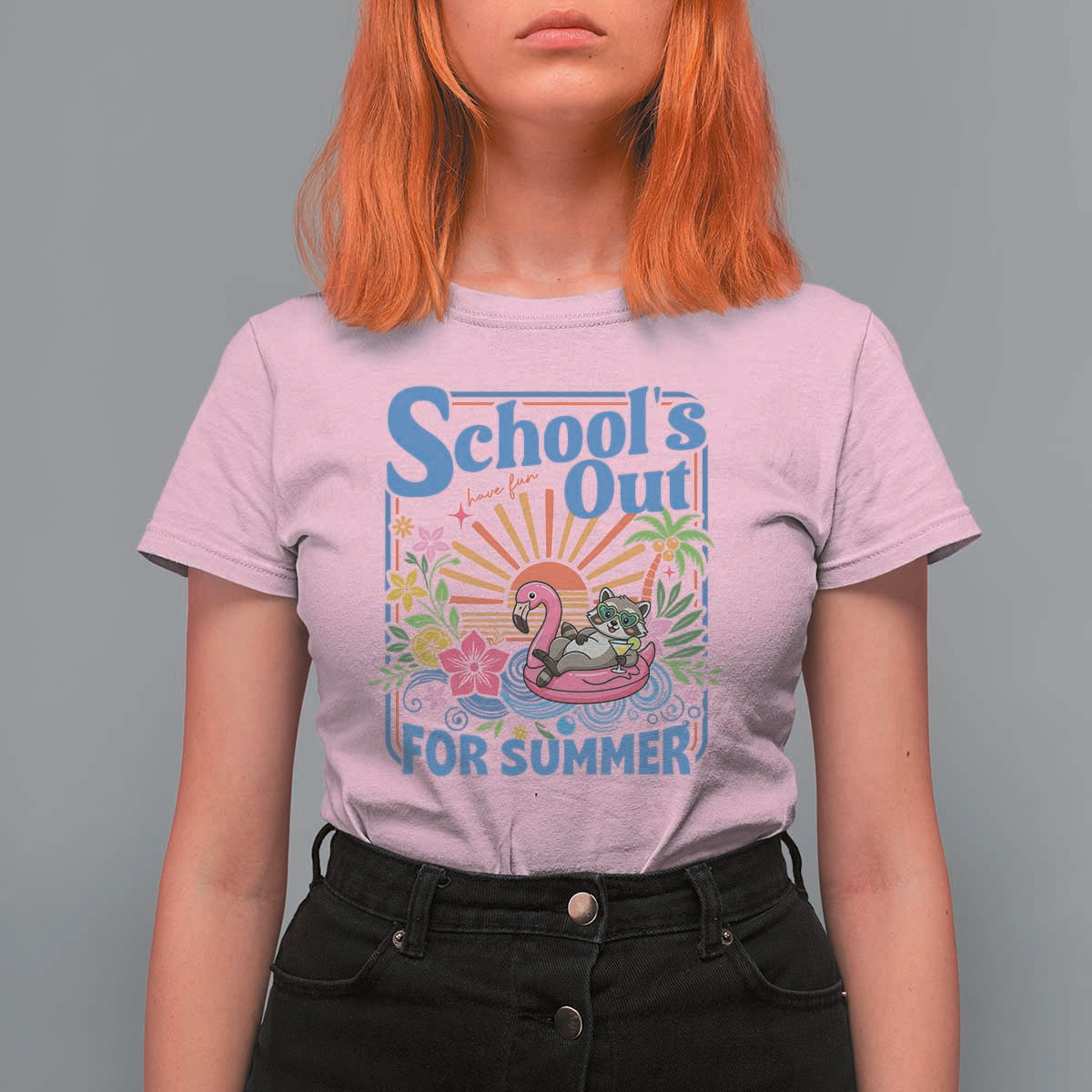 School's Out For Summer T Shirt For Women Funny Raccoon Last Day of School Teacher