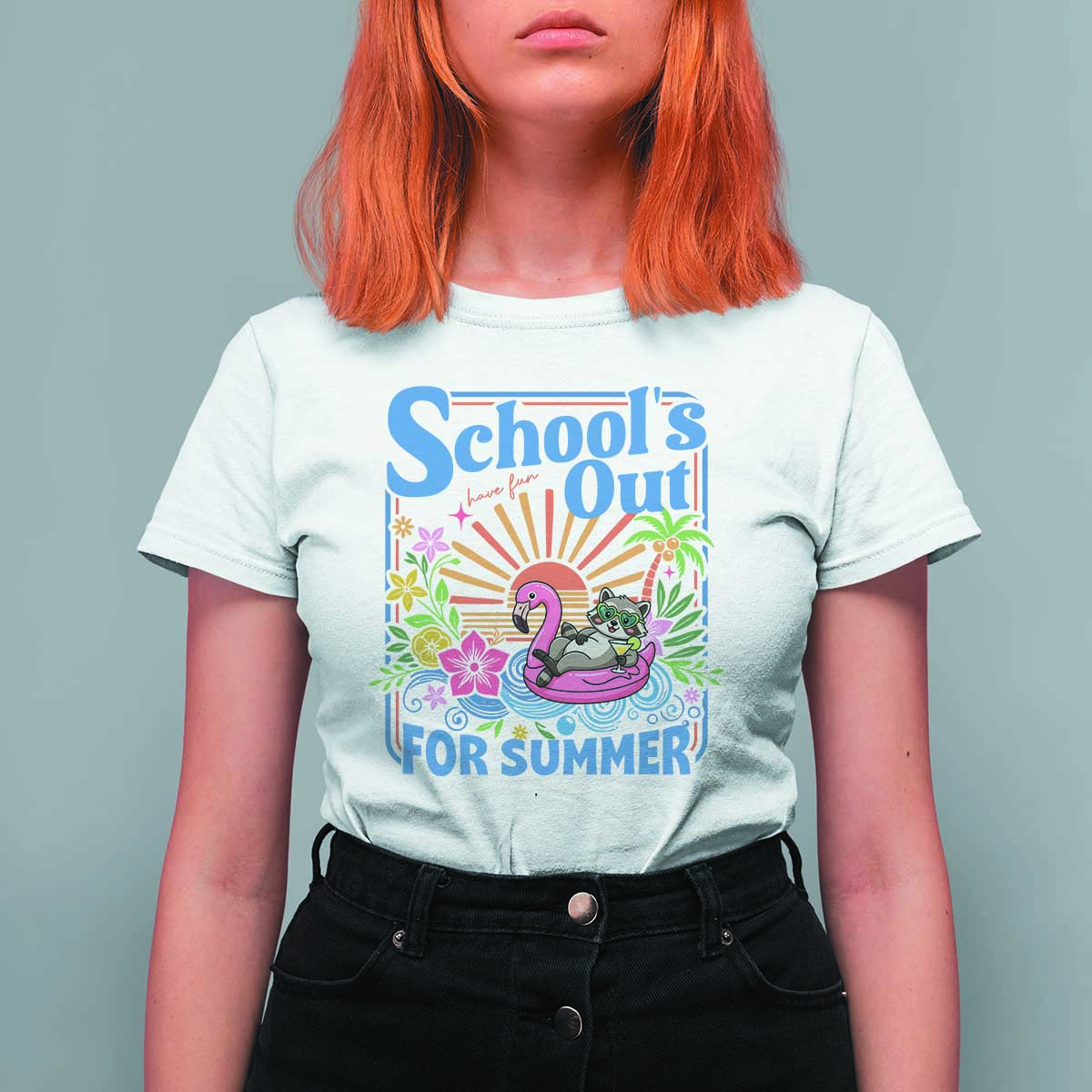 School's Out For Summer T Shirt For Women Funny Raccoon Last Day of School Teacher