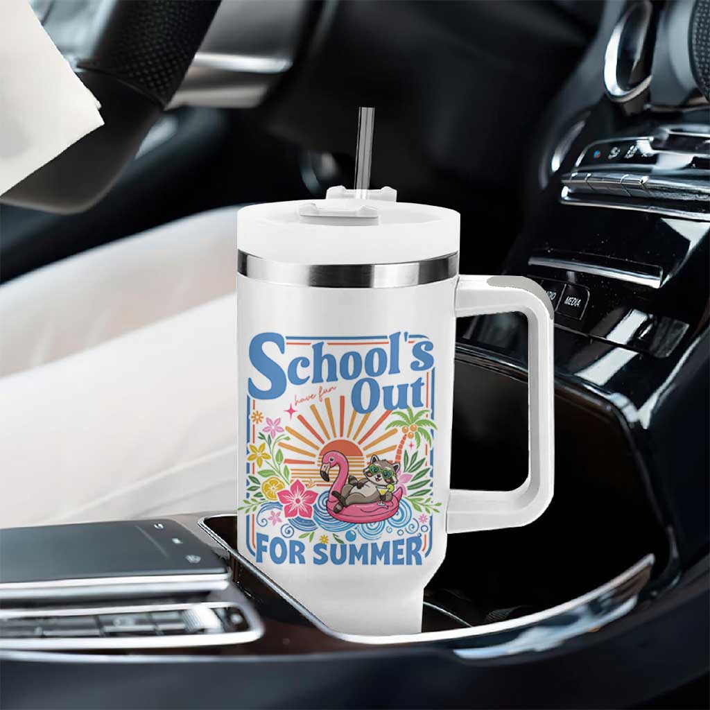 School's Out For Summer Tumbler With Handle Funny Raccoon Last Day of School Teacher