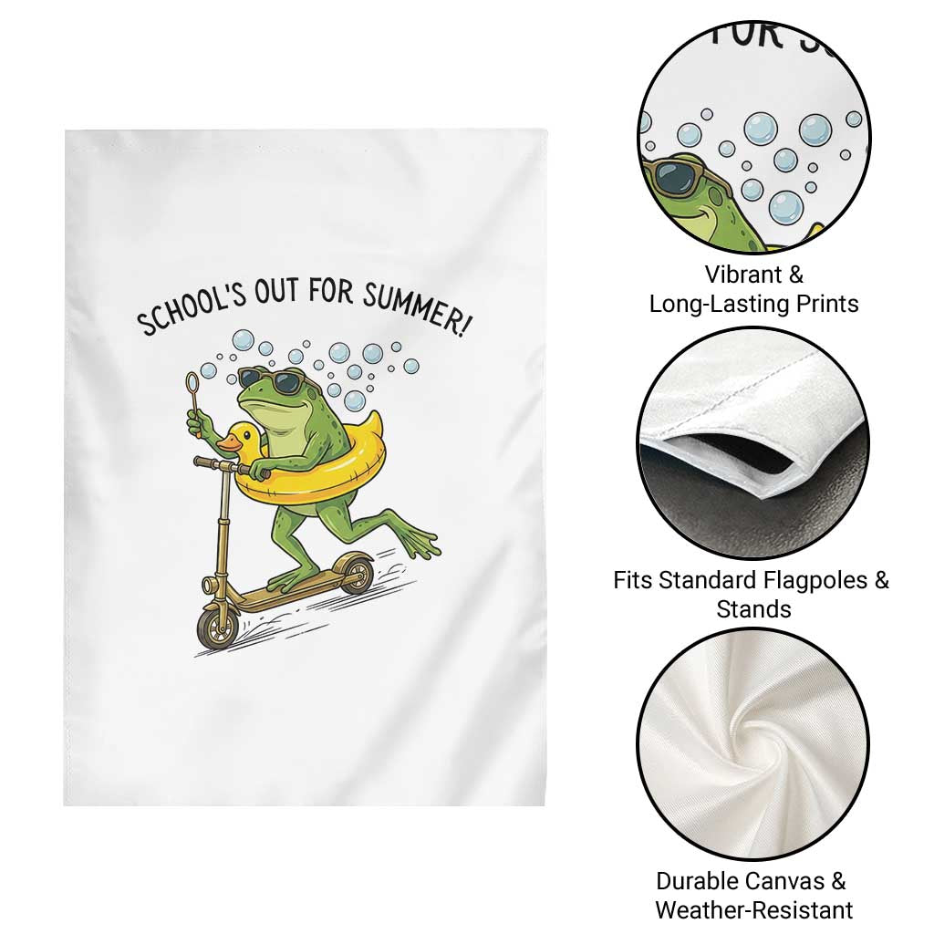 School's Out For Summer Garden Flag Funny Frog Last Day of School Teacher