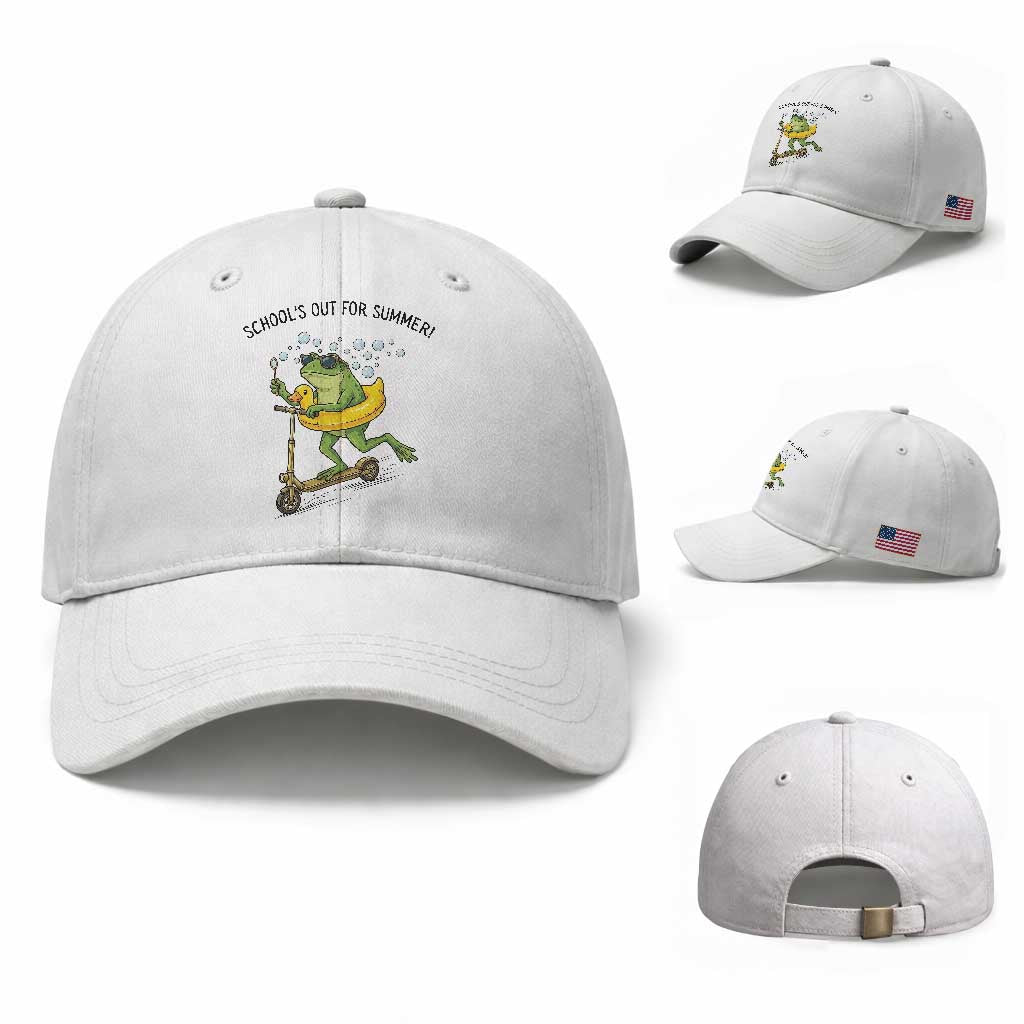 School's Out For Summer Baseball Cap Funny Frog Last Day of School Teacher