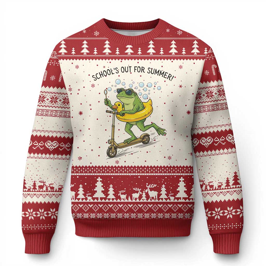 School's Out For Summer Ugly Christmas Sweater Funny Frog Last Day of School Teacher