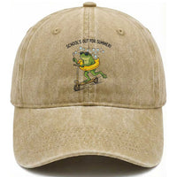 School's Out For Summer Washed Cotton Baseball Cap Funny Frog Last Day of School Teacher