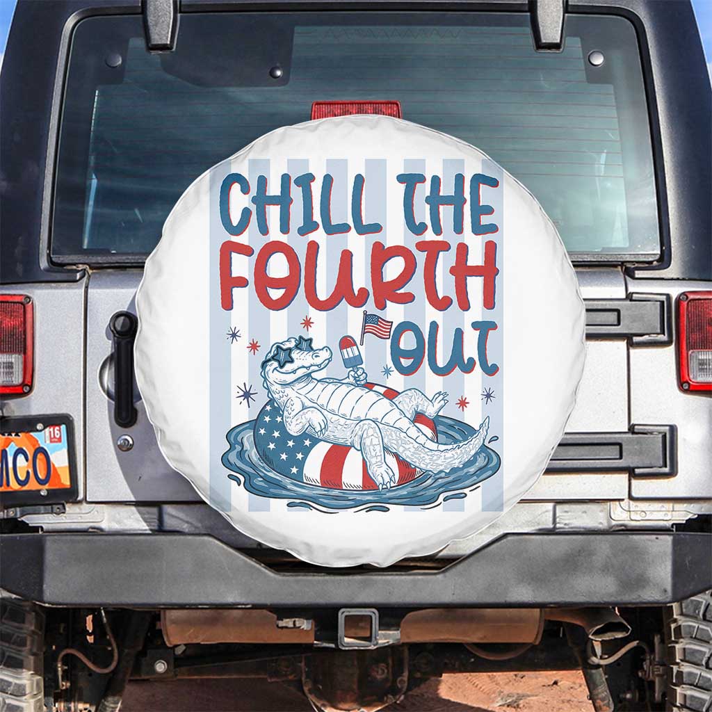 Chill The Fourth Out Spare Tire Cover Funny Alligator 4th Of July
