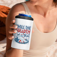 Chill The Fourth Out 4 in 1 Can Cooler Tumbler Funny Alligator 4th Of July