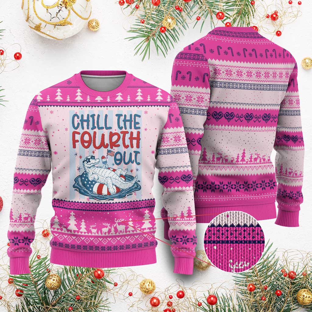 Chill The Fourth Out Ugly Christmas Sweater Funny Alligator 4th Of July
