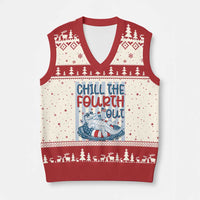 Chill The Fourth Out V-Neck Knit Sweater Vest Funny Alligator 4th Of July
