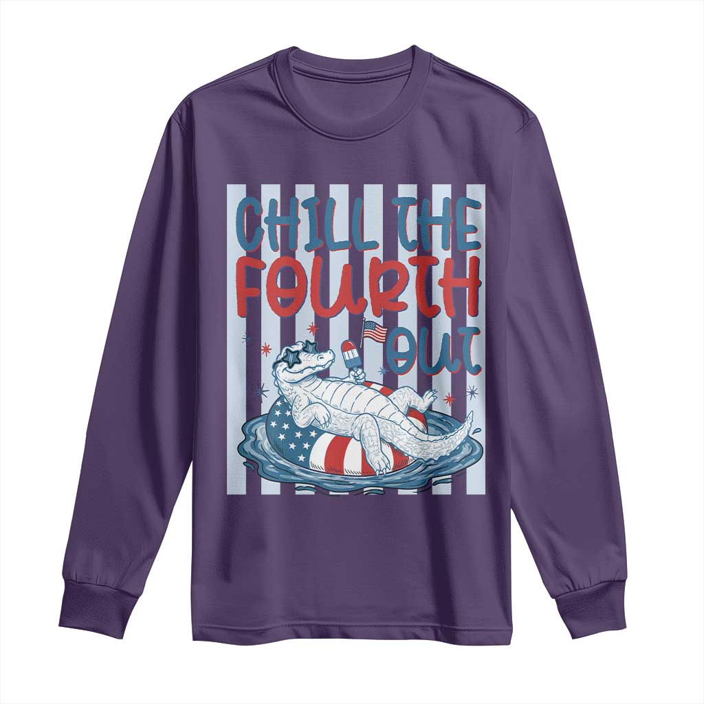 Chill The Fourth Out Long Sleeve Shirt Funny Alligator 4th Of July