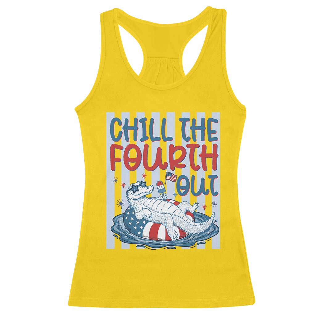 Chill The Fourth Out Racerback Tank Top Funny Alligator 4th Of July