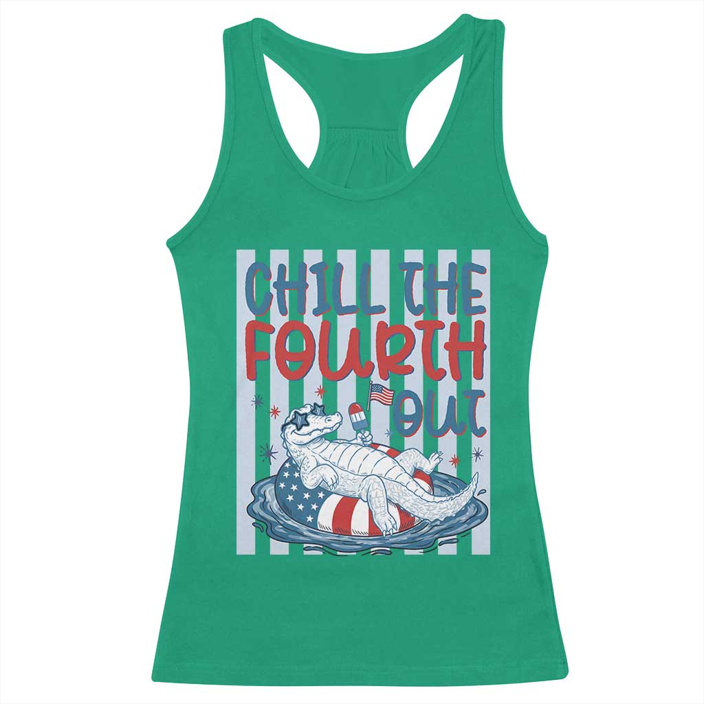 Chill The Fourth Out Racerback Tank Top Funny Alligator 4th Of July