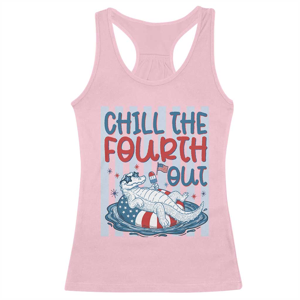 Chill The Fourth Out Racerback Tank Top Funny Alligator 4th Of July