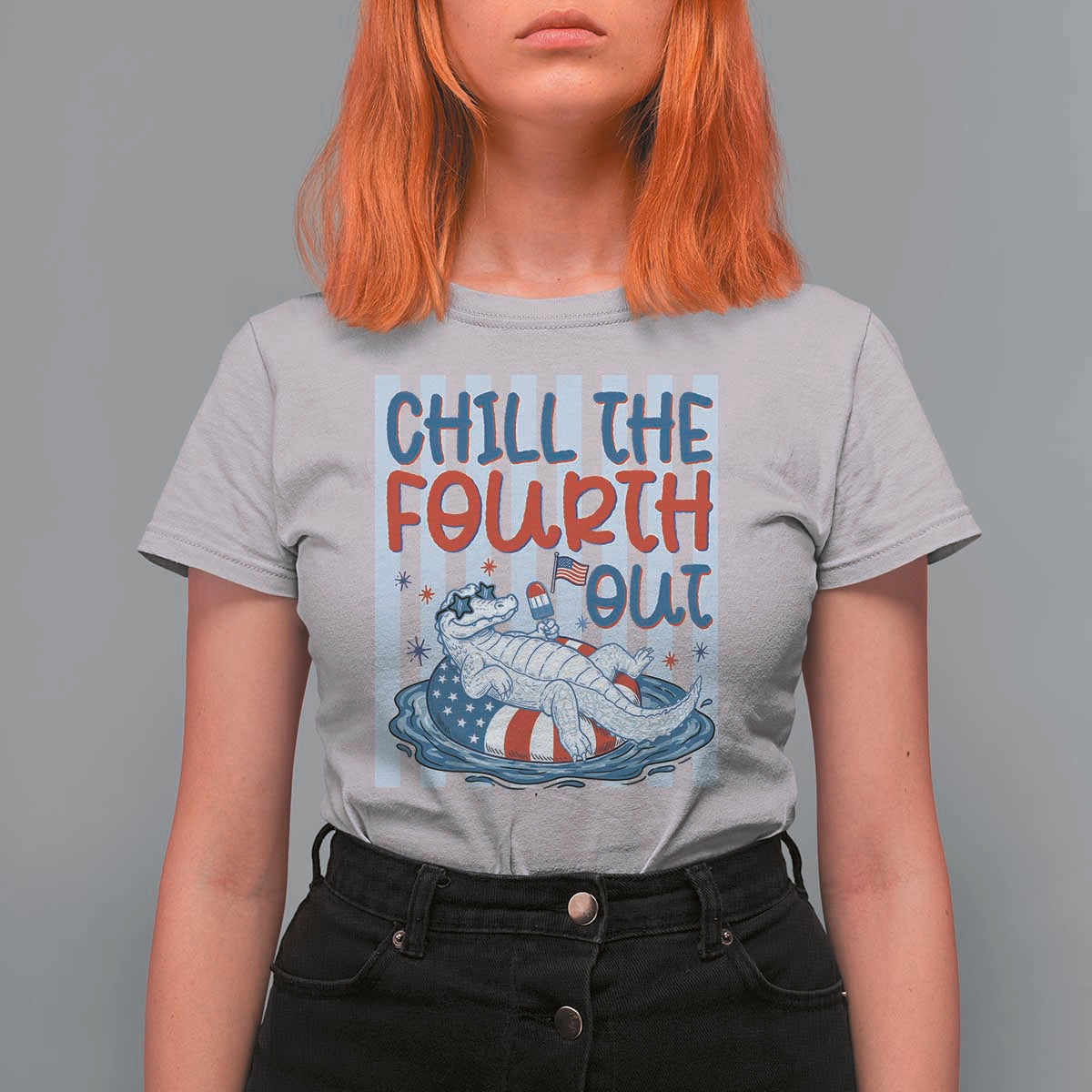 Chill The Fourth Out T Shirt For Women Funny Alligator 4th Of July