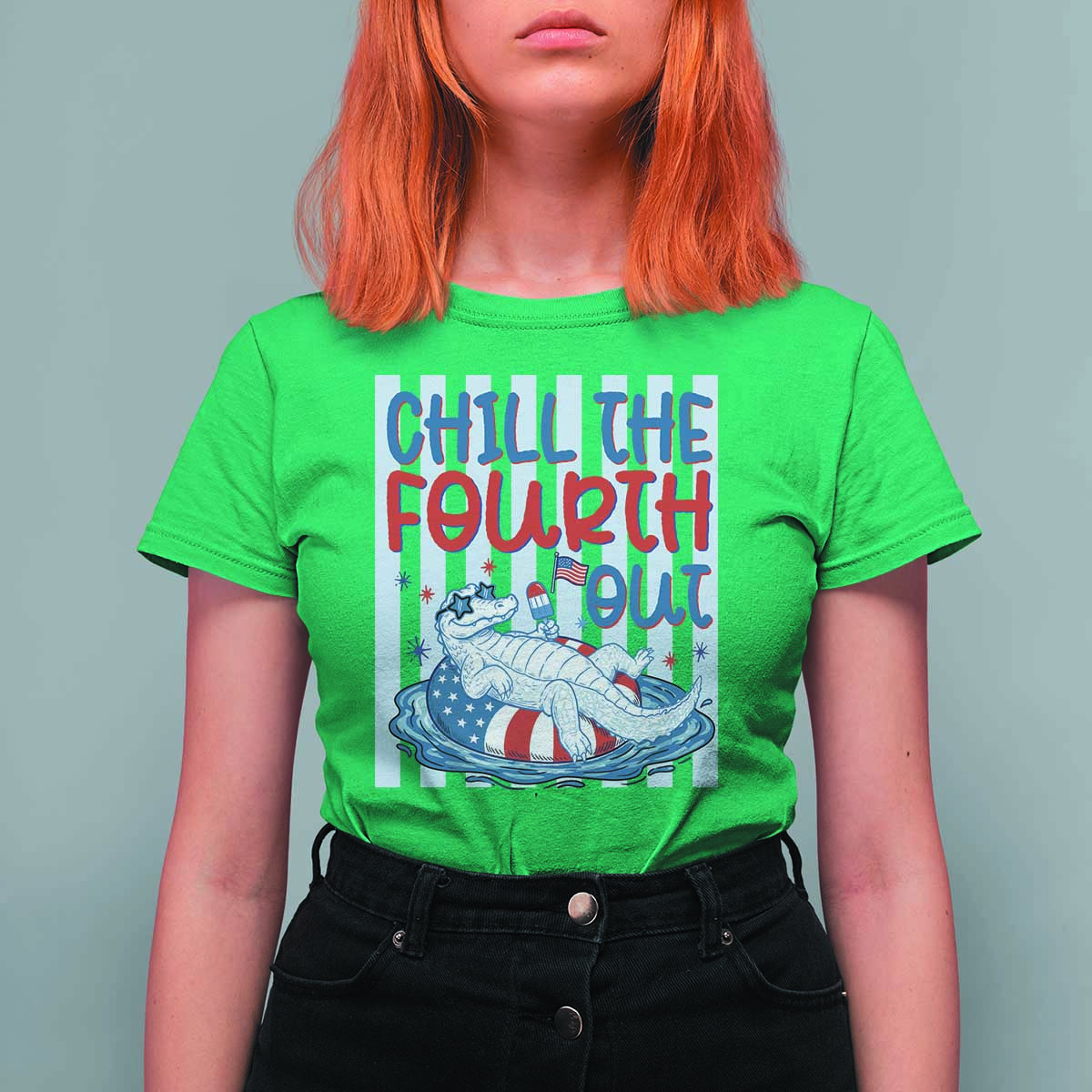 Chill The Fourth Out T Shirt For Women Funny Alligator 4th Of July