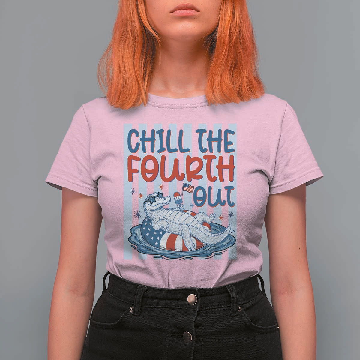 Chill The Fourth Out T Shirt For Women Funny Alligator 4th Of July
