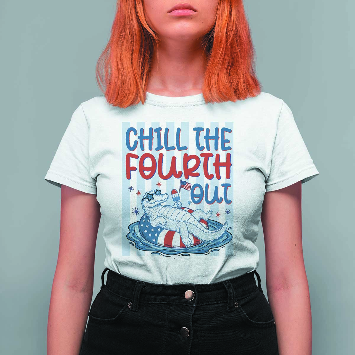 Chill The Fourth Out T Shirt For Women Funny Alligator 4th Of July