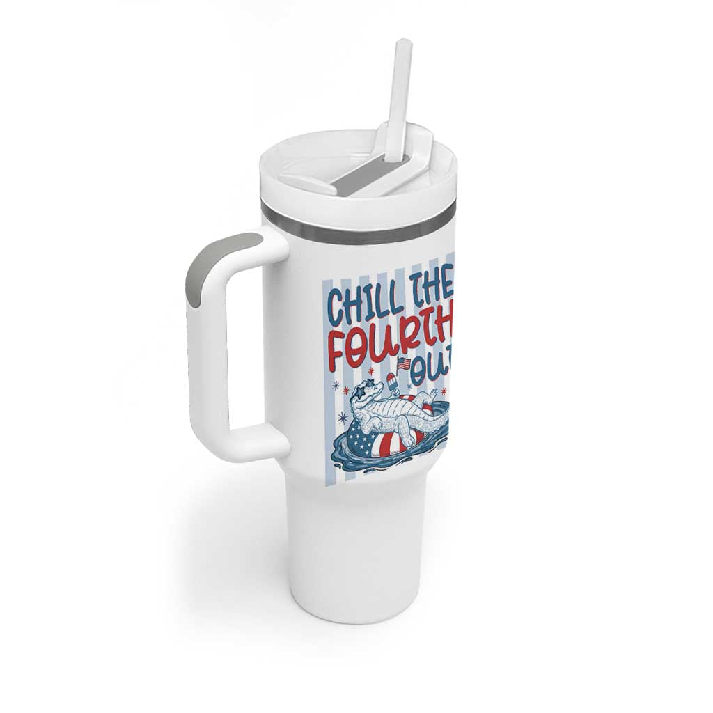 Chill The Fourth Out Tumbler With Handle Funny Alligator 4th Of July