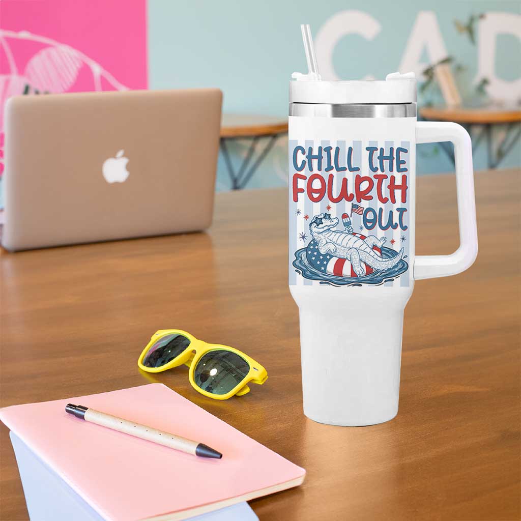 Chill The Fourth Out Tumbler With Handle Funny Alligator 4th Of July