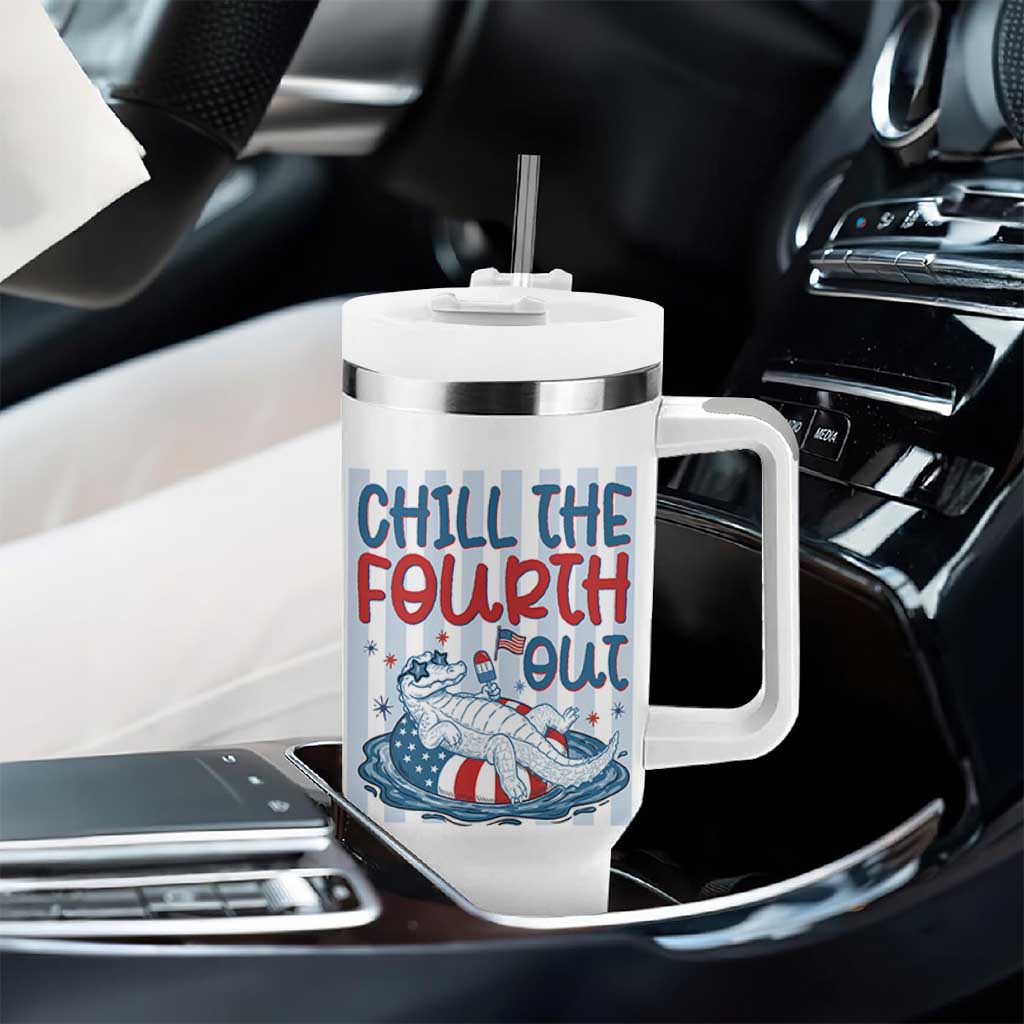 Chill The Fourth Out Tumbler With Handle Funny Alligator 4th Of July