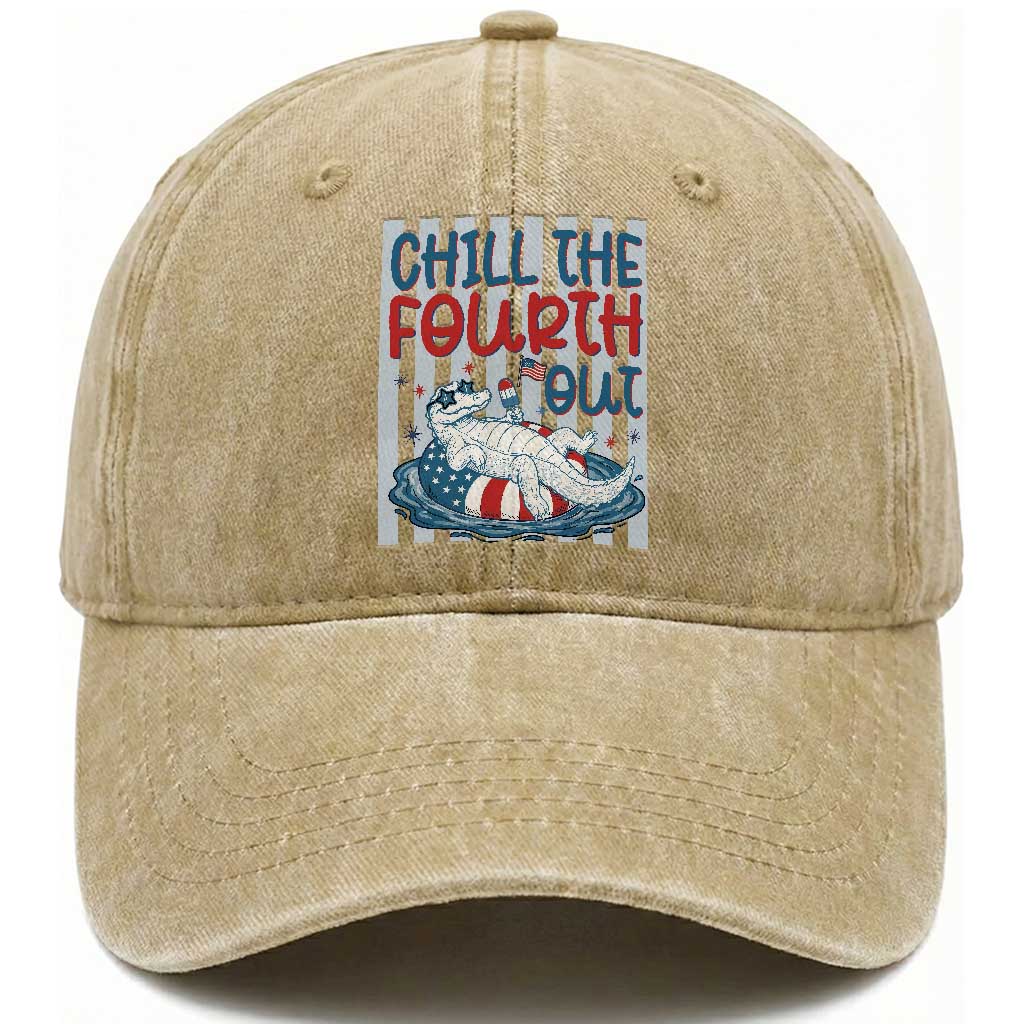 Chill The Fourth Out Washed Cotton Baseball Cap Funny Alligator 4th Of July