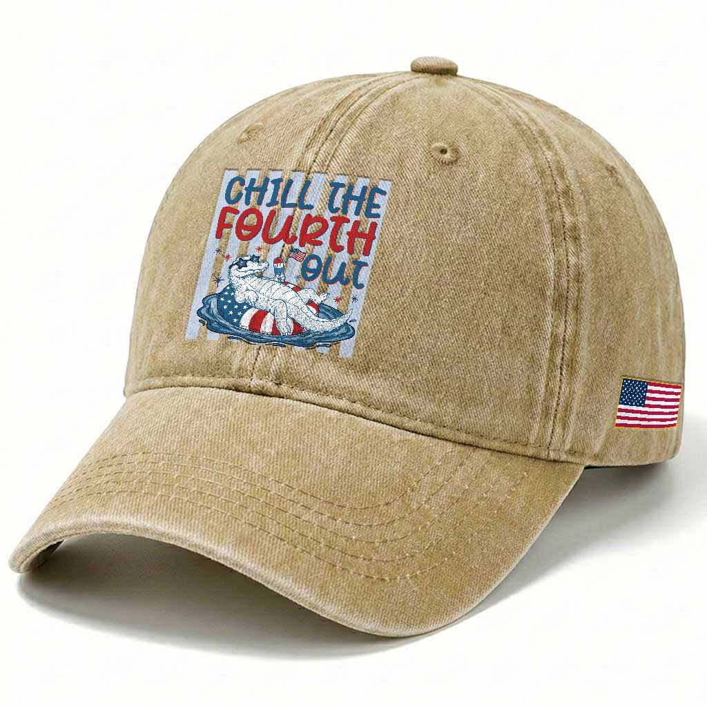 Chill The Fourth Out Washed Cotton Baseball Cap Funny Alligator 4th Of July