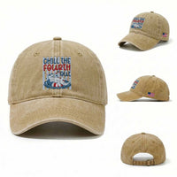 Chill The Fourth Out Washed Cotton Baseball Cap Funny Alligator 4th Of July