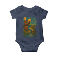 Funny Otter Drinking Beer Baby Onesie Van Gogh Starry Night - Wonder Print Shop