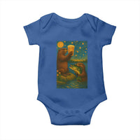 Funny Otter Drinking Beer Baby Onesie Van Gogh Starry Night - Wonder Print Shop