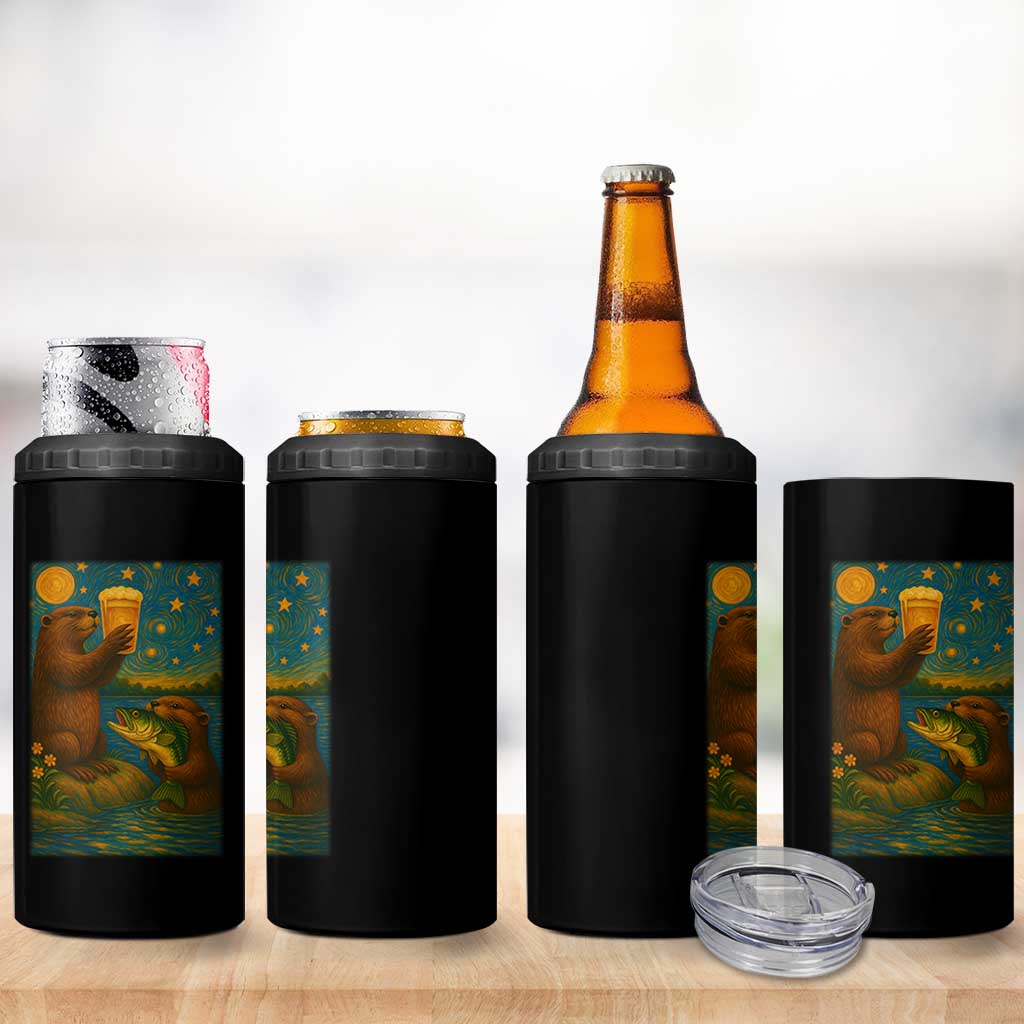 Funny Otter Drinking Beer 4 in 1 Can Cooler Tumbler Van Gogh Starry Night