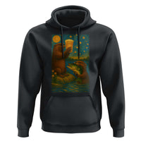 Funny Otter Drinking Beer Hoodie Van Gogh Starry Night - Wonder Print Shop