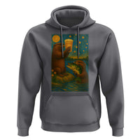 Funny Otter Drinking Beer Hoodie Van Gogh Starry Night - Wonder Print Shop