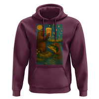 Funny Otter Drinking Beer Hoodie Van Gogh Starry Night - Wonder Print Shop