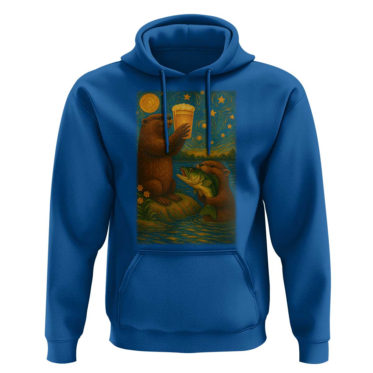 Funny Otter Drinking Beer Hoodie Van Gogh Starry Night - Wonder Print Shop