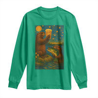 Funny Otter Drinking Beer Long Sleeve Shirt Van Gogh Starry Night - Wonder Print Shop