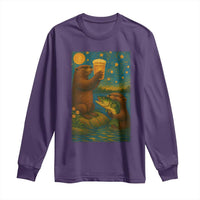 Funny Otter Drinking Beer Long Sleeve Shirt Van Gogh Starry Night - Wonder Print Shop