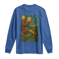 Funny Otter Drinking Beer Long Sleeve Shirt Van Gogh Starry Night - Wonder Print Shop