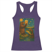 Funny Otter Drinking Beer Racerback Tank Top Van Gogh Starry Night - Wonder Print Shop