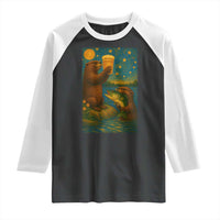 Funny Otter Drinking Beer Raglan Shirt Van Gogh Starry Night - Wonder Print Shop